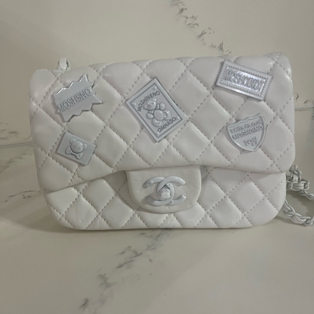 White Quilted Shoulder Bag with Embellishments 8.5” x 6”